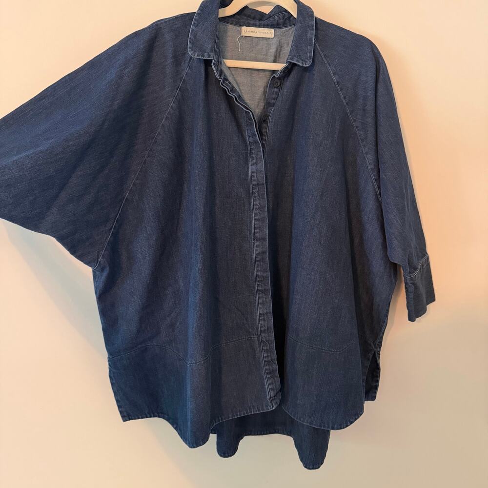 Beaumont Organic 100% Organic Cotton Denim Button Down Shirt Blouse Batwing Sz M - Picture 2 of 9